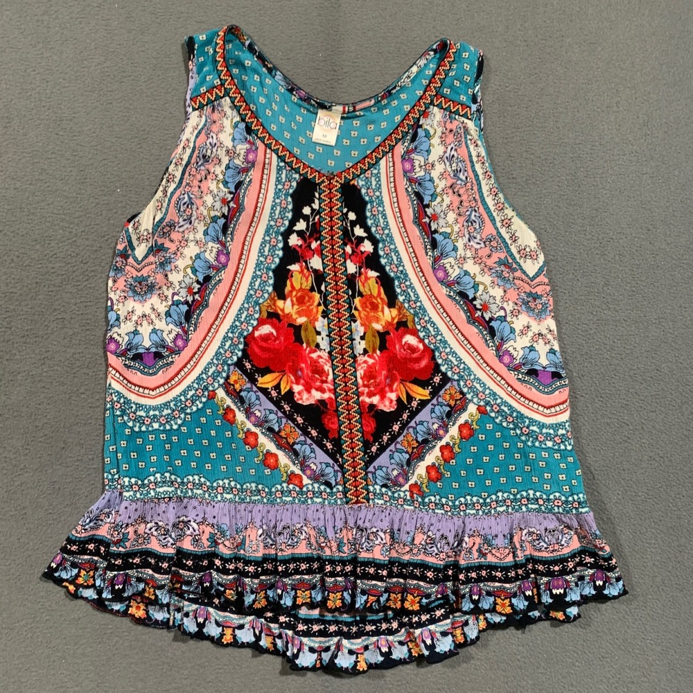 Bila Peplum Tank Top Womens Medium Floral Paisley Boho Sleeveless Mixed Print